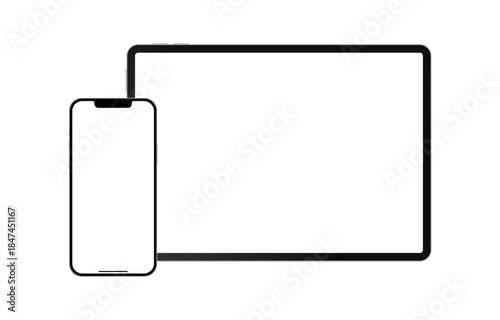 Realistic mobile phone and tablet pc devices mockup template for advertisement, vector illustration