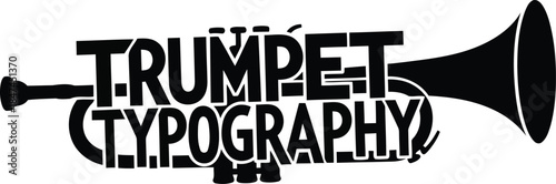 Black trumpet typography graphic design on white background