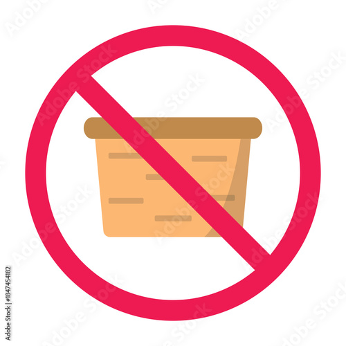 No wooden basket sign, forbidden sign with wooden basket icon, do not use wooden basket symbol, wooden container prohibited symbol, vector illustration
