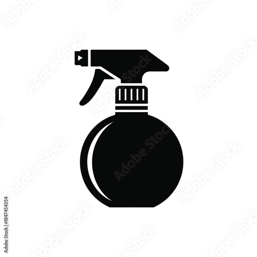 Simple black silhouette icon of professional hair spray bottle used for barber shop or cleaning liquid container graphic design element