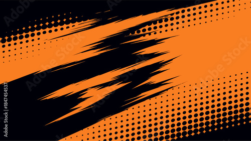 Abstract orange and yellow halftone vector background featuring a circular dot pattern and artistic golden light effects for a modern wallpaper design