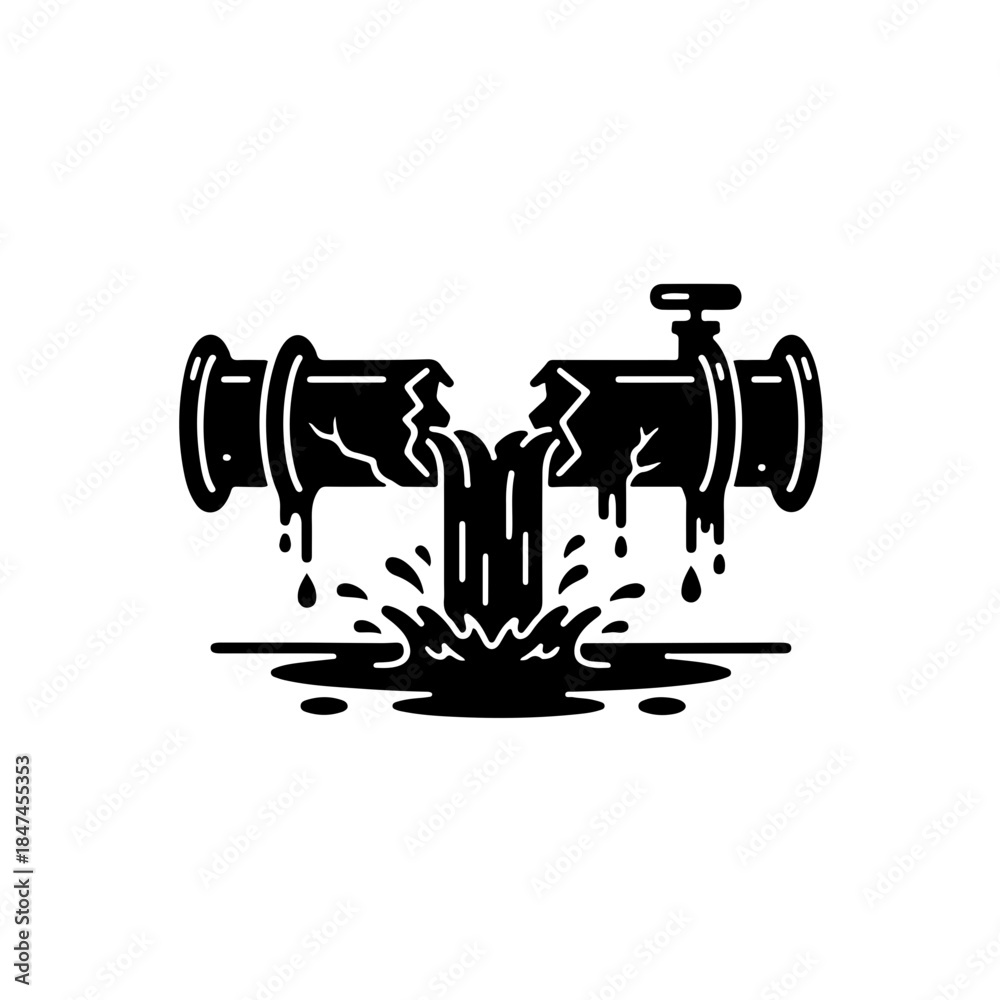 Obraz premium vector symbolizing the destruction of clean water infrastructure during conflict, leading to humanitarian crises and water resource contamination. Rusted, broken pipes with flowing water illustrate de