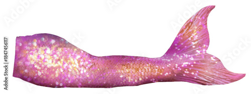 Shimmering pastel pink mermaid tail fin with sparkling scales, magical underwater fantasy costume illustration for ocean princess dress up, kids party decor and whimsical art designs

