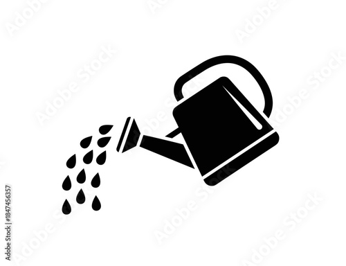 Watering can pouring water drops black simple vector icon