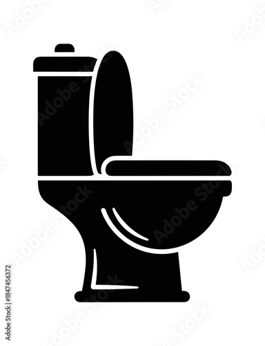 Toilet bowl glyph icon. Bathroom restroom black silhouette.