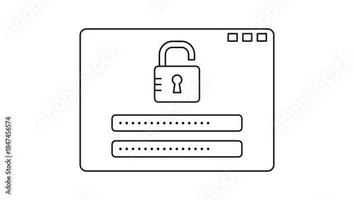Web login authentication page with unlocked padlock line icon
