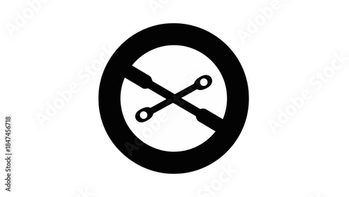 No rowing or paddling prohibition sign icon. Minimalist flat vector graphic of crossed oars. Water sport activity restriction symbol isolated on a transparent background