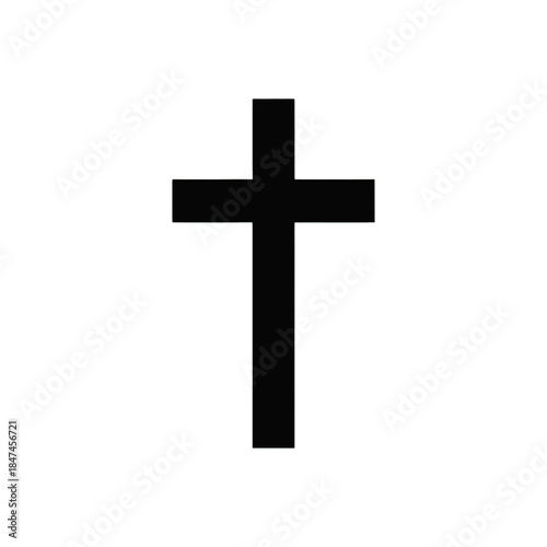 Black christian cross icon. Minimalist flat design symbol of faith and religion. Vector illustration isolated on a transparent background