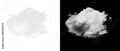 A comparison of realistic cloud texture versus a flat shape isolated on black background