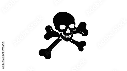Black silhouette of a skull and crossbones. Jolly Roger pirate symbol and poison warning sign. Flat vector graphic icon