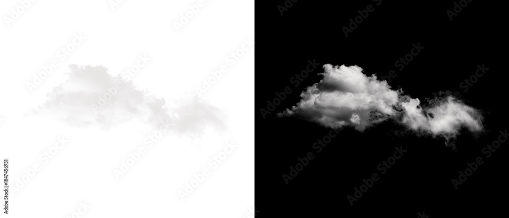 Fototapeta premium A digital composition resource showing a cloud and its corresponding matte for easy isolation against a black background