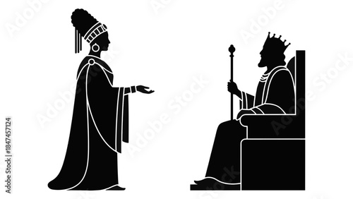 King and queen silhouette vector illustration. Royal historical figures meeting. Ancient monarch and noblewoman graphic isolated on transparent background