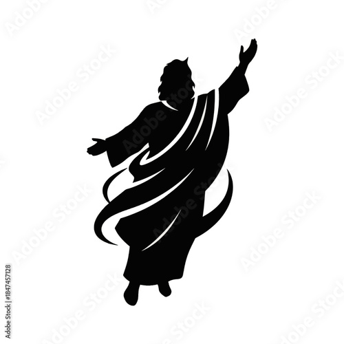 Jesus Christ silhouette vector illustration. Religious spiritual icon. Ascension and divine blessing symbol. Isolated on transparent background