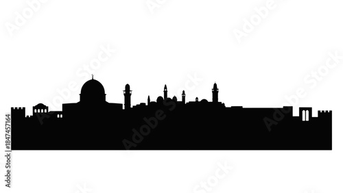 Jerusalem city skyline silhouette vector illustration. Historic architectural landmark graphic. Isolated on transparent background