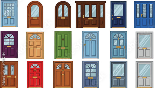 Photos Colorful Front Door Collection Illustration Featuring Classic and Modern Residen