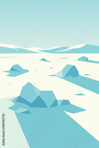 Icebergs floating in serene Arctic landscape with snow covered mountains