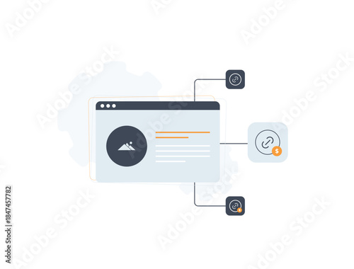 Seo backlinks - link building digital marketing strategy authority ranking traffic website search engine optimization, trust domain referral signals growth visibility performance online illustration