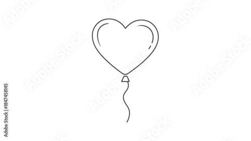 Minimalist Heart-Shaped Balloon Illustration with Curved Lines and String Design
