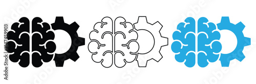 Brain and gear icons for innovation and technology concepts,gear and human head icon set,abstract head and gear like mind process icon. flat simple style trend modern synergy logotype graphic