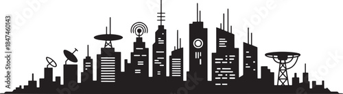 Futuristic City Skyline Illustration for Technology and Science Fiction Theme