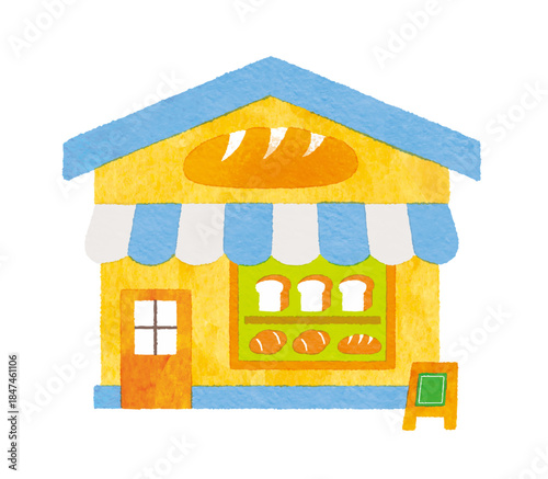 かわいい手描き風パン屋さんの外観イラスト