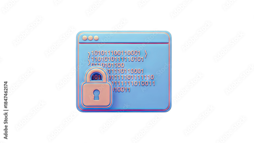 Obraz premium Digital Security: Locked Window with Binary Code