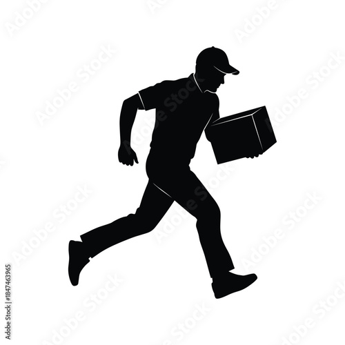 Man carrying box isolated on white background, Vector, illustration