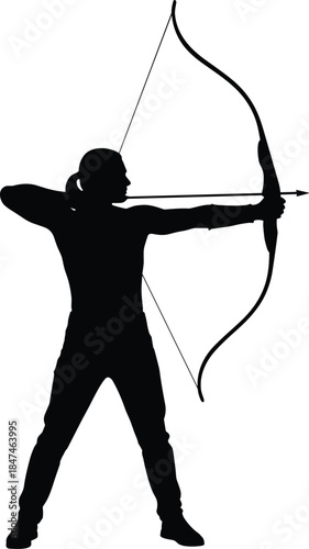 Person aiming with bow and arrow isolated on white background, Vector, illustration