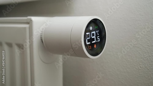 Temperature on radiator changing remotely using smart heating technology.