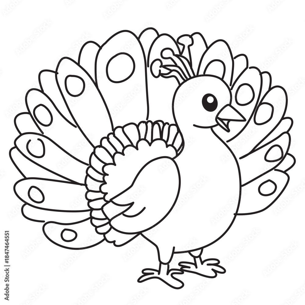 Fototapeta premium Dotted peacock standing line art ideal for party invites, scrapbooks, and whimsical children’s educational illustrations.