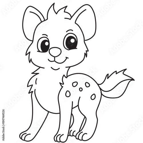 Spotted pup sitting line art with wagging tail perfect for party themes, nursery art, and children’s illustrations.