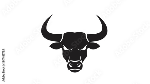 Illustration of a strong bull's head with sharp horns, representing power, strength, and determination