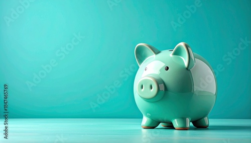 Pink Piggy Bank on Teal Background  