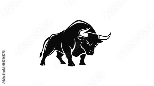 Silhouette of a powerful bull in a dominant stance, symbolizing strength and determination