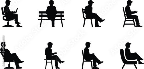 People Sitting Silhouette Icons – Office and Waiting Poses.