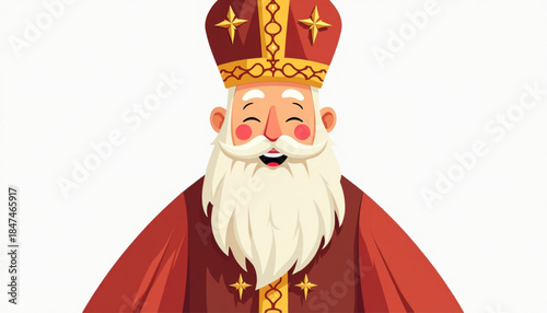 Jolly Cartoon Sinterklaas in Flat Design With Friendly Smile