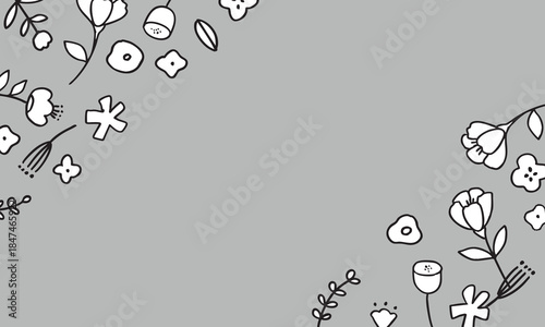 線画の北欧風イラストフレーム。草木と花の植物背景フレーム。手描きの草木。北欧風背景。
Line drawing Scandinavian style illustration frame. Plant background frame with plants and flowers. Hand drawn plants. Scandinavian style background.