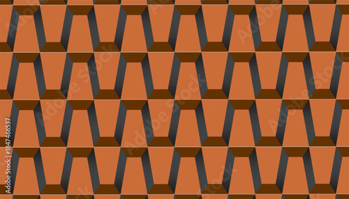Abstract seamless geometric tile pattern with warm orange and brown 3D shapes