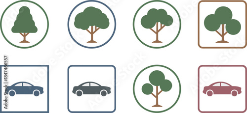 Transportation vehicle silhouette icon set, flat mobility design, white background.
