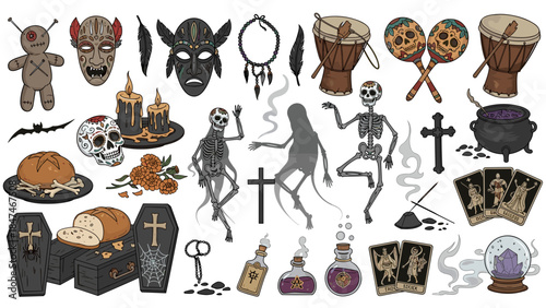 Halloween icons set with voodoo and occult symbols