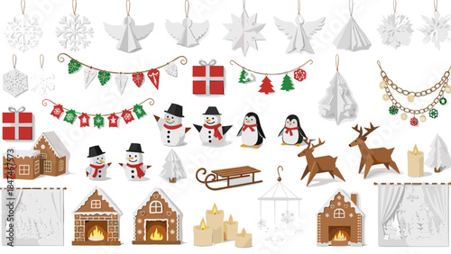 Christmas winter scene with snowmen and houses