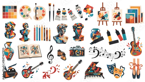 Vibrant artistic elements and music symbols