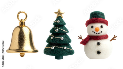 Needle Felted Snowman and Christmas Tree Wool Ornaments