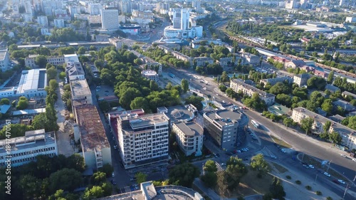 flying over city buildings with a drone