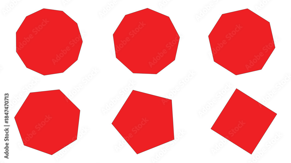 Fotografie Regular polygon shapes vector illustration set with red geometric figures decago
