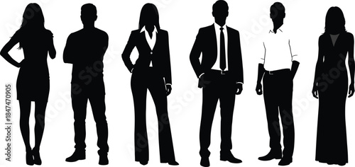 Professional People Silhouette Vector Set: Business Attire, Corporate Staff, Executive Leaders, and Formal Wear Human Figures Graphics