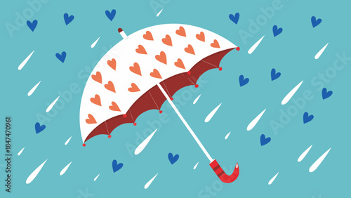 Umbrella with heart pattern in rain