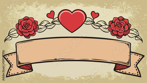 Vintage heart and roses banner