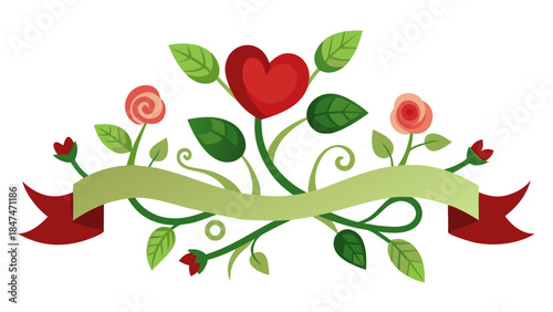 Floral heart banner illustration