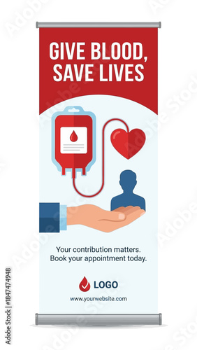 Poster of Give Blood Save Lives Blood Donation Campaign Banner. EPS Editable